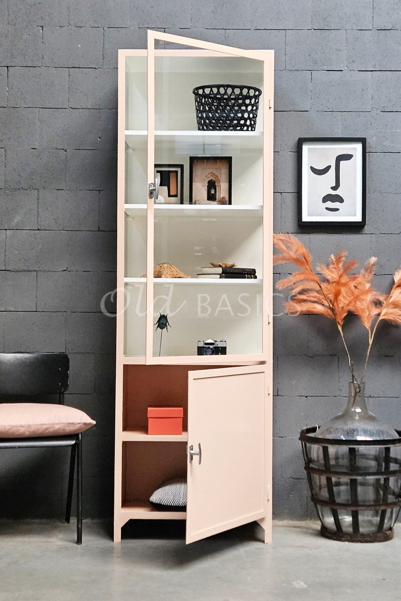 Detail van Apothekerskast Demi Powder Peach, 1 deuren, roze, zalm, terra, materiaal staal